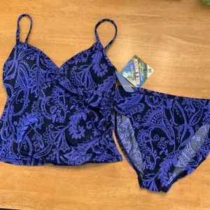 NWT Navy-Periwinkle two piece tankini swim suit